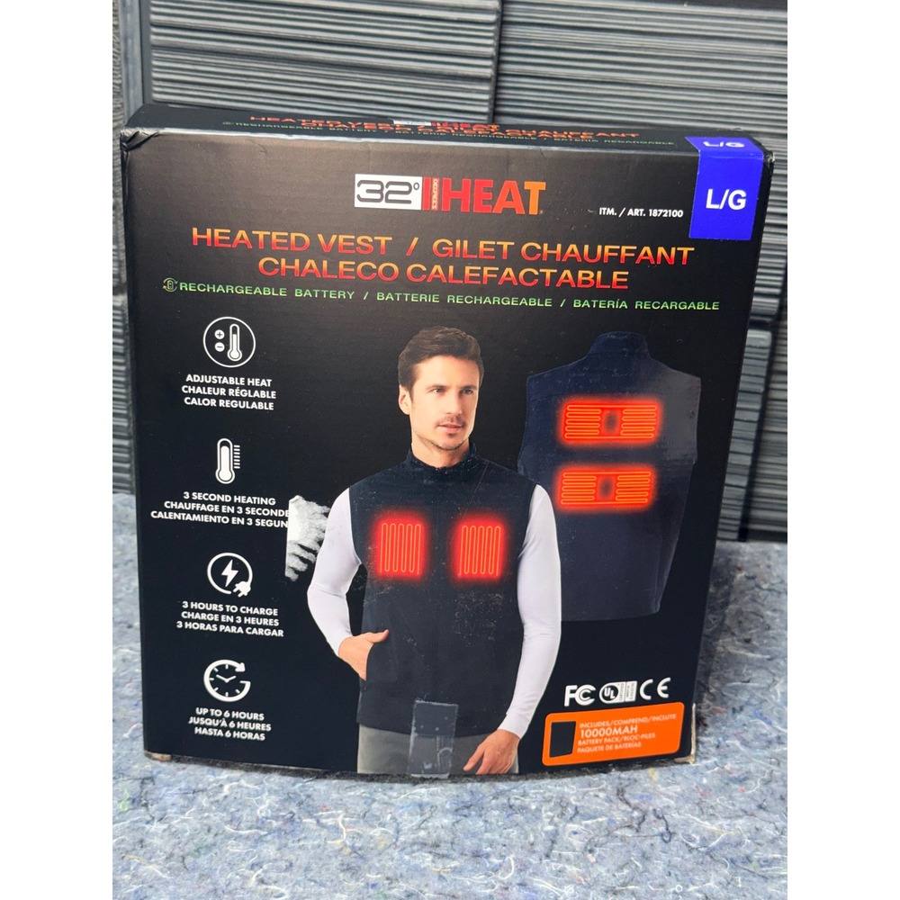 32 Degrees Heat Mens Heated Vest Black Large 10000mAh Battery 1872100 NEW